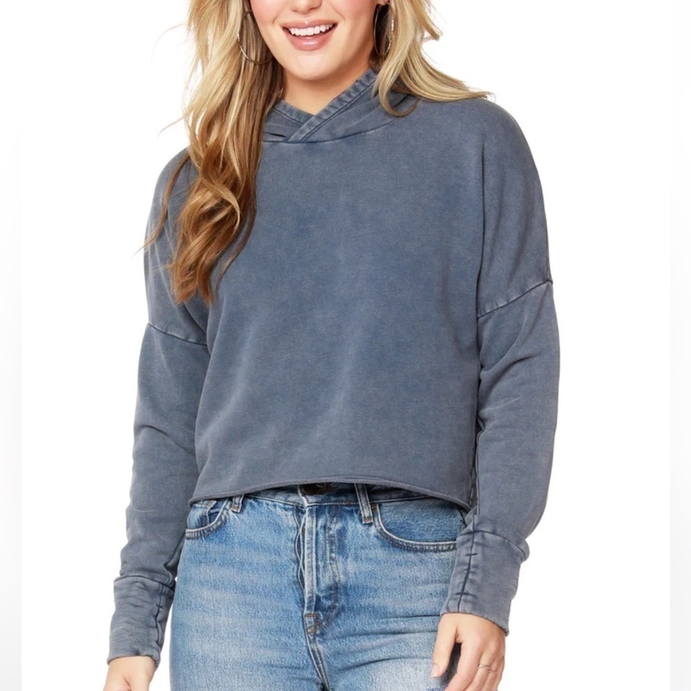 bobi Los Angeles | Boxy Raw Edge Cropped Thumbhole Hoodie In Granite | M